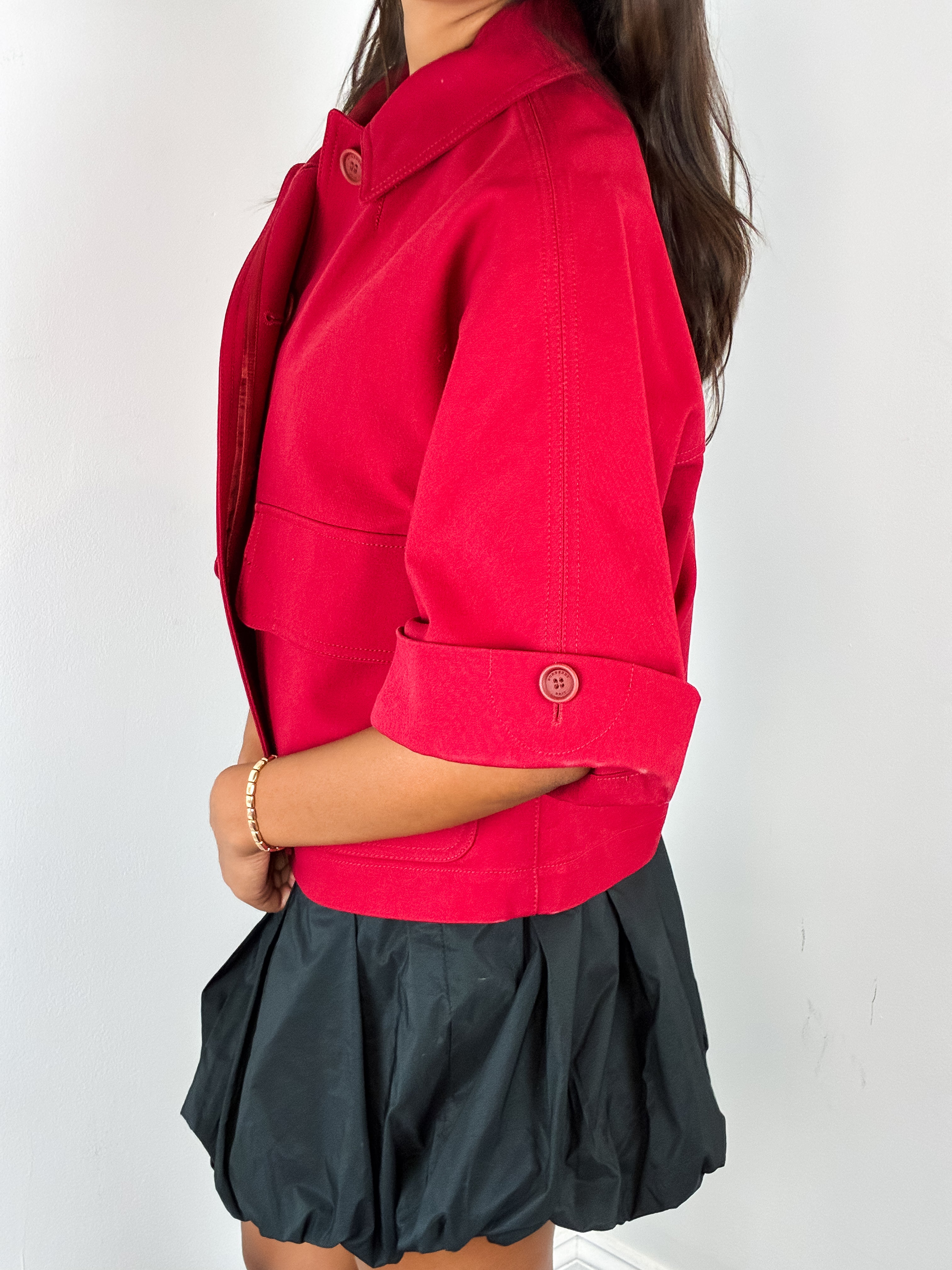 Burberry Brit 2010s Red Cotton Cropped Swing Jacket - M/L