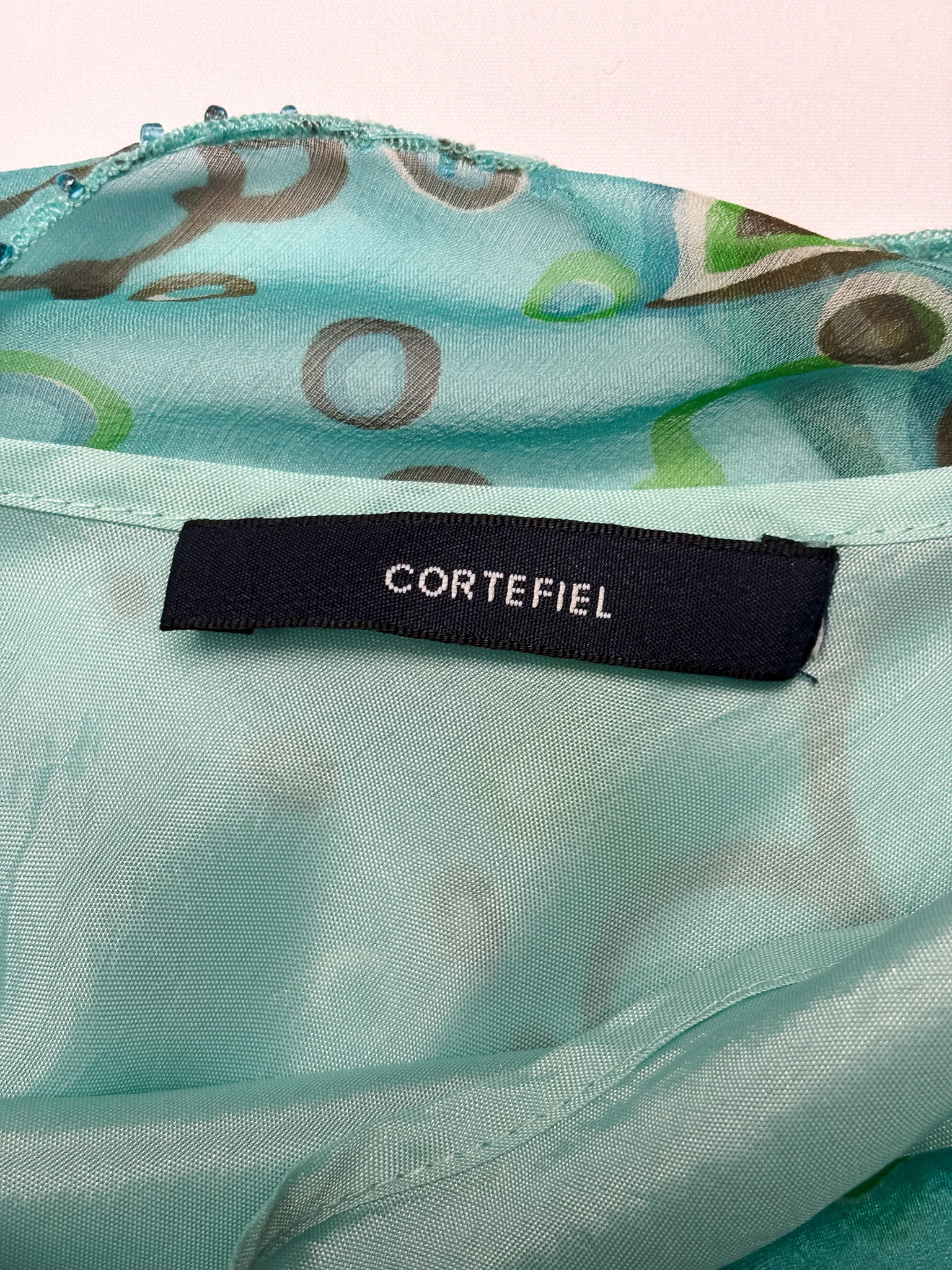 Cortefiel 2000s Turquoise Floral Sequin Ruffle Hem Midi Dress - S