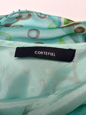 Cortefiel 2000s Turquoise Floral Sequin Ruffle Hem Midi Dress - S