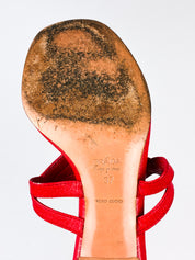 Prada 2000s Red Leather Geometric Print Thong Kitten Heel Sandals - EU 37