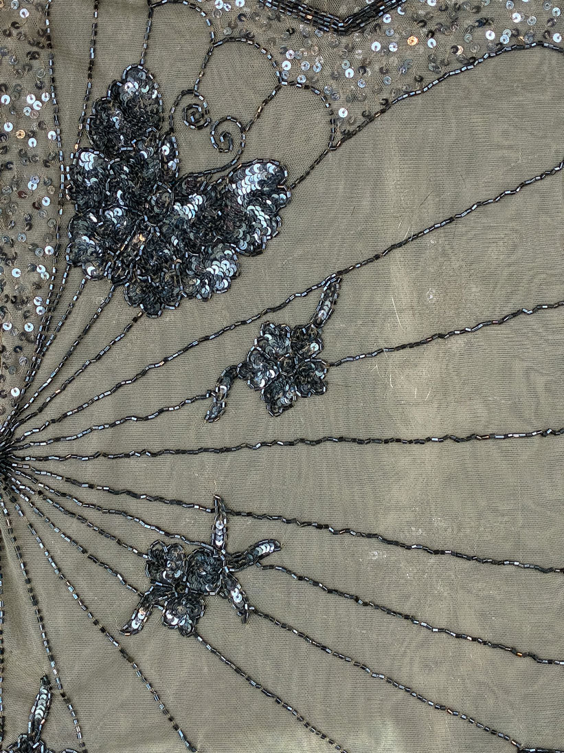 Early 2000s Muted Green & Silver Butterfly Beaded Mesh Cami