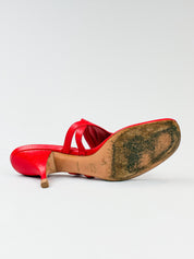 Prada 2000s Red Leather Geometric Print Thong Kitten Heel Sandals - EU 37