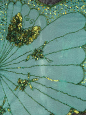 Early 2000s Teal Green Butterfly Beaded Mesh Cami