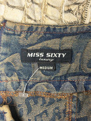 Miss Sixty Luxury 2000s Psychedelic Print Denim Pencil Skirt - S/M