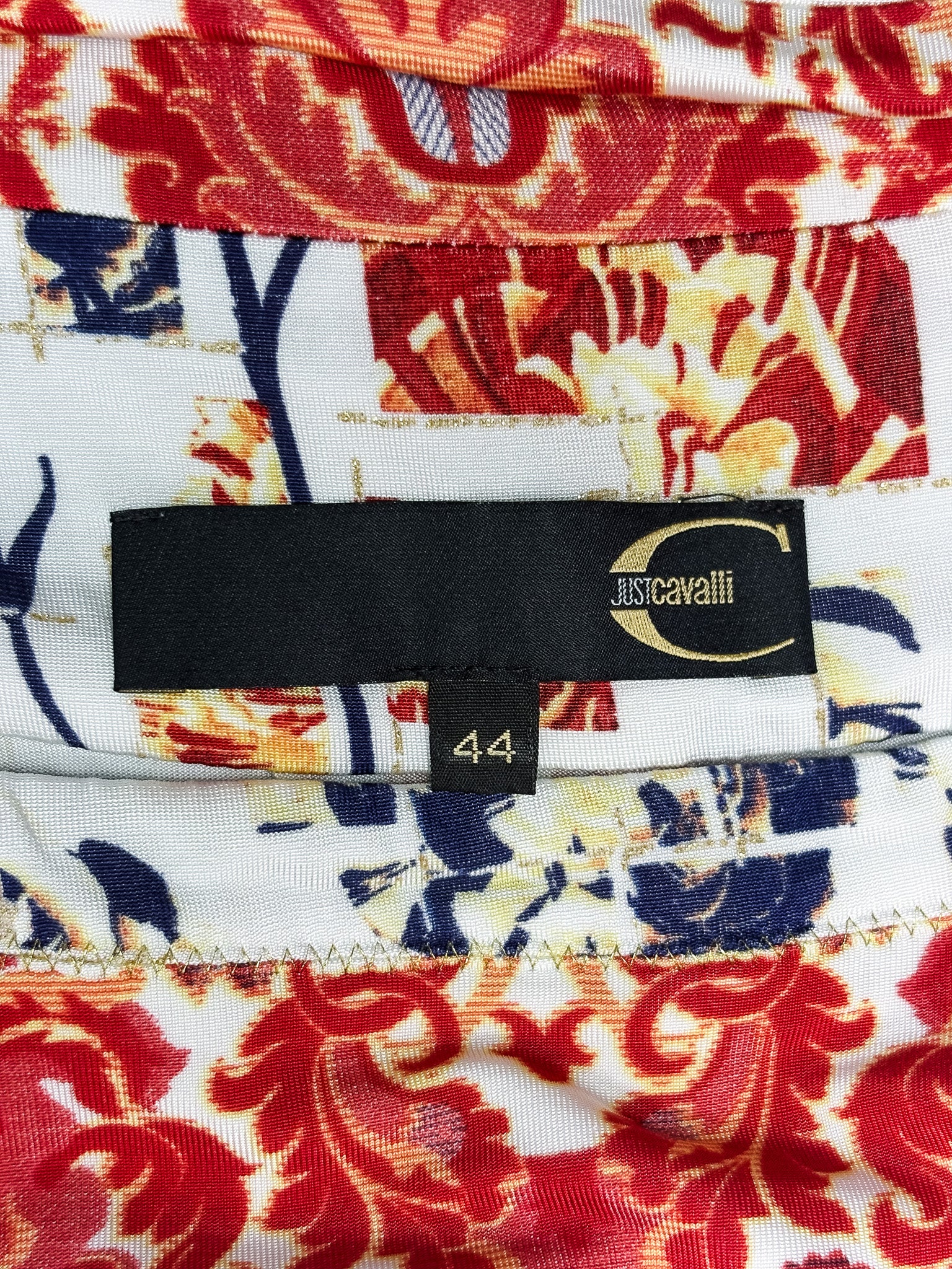 Just Cavalli 2000s Red Navy Floral Print Pleated Mini Skirt - S/M