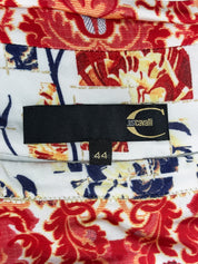 Just Cavalli 2000s Red Navy Floral Print Pleated Mini Skirt - S/M
