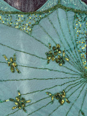 Early 2000s Teal Green Butterfly Beaded Mesh Cami