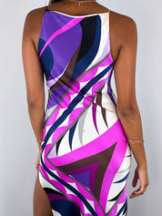 Emilio Pucci F/W 2000 Purple Abstract Print Silk Side Slit Maxi Dress - XS