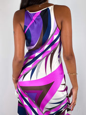 Emilio Pucci F/W 2000 Purple Abstract Print Silk Side Slit Maxi Dress - XS