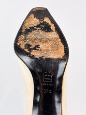 Gucci Tan Leather Black Horsebit Pointed Toe Kitten Heel Mules - EU 37.5