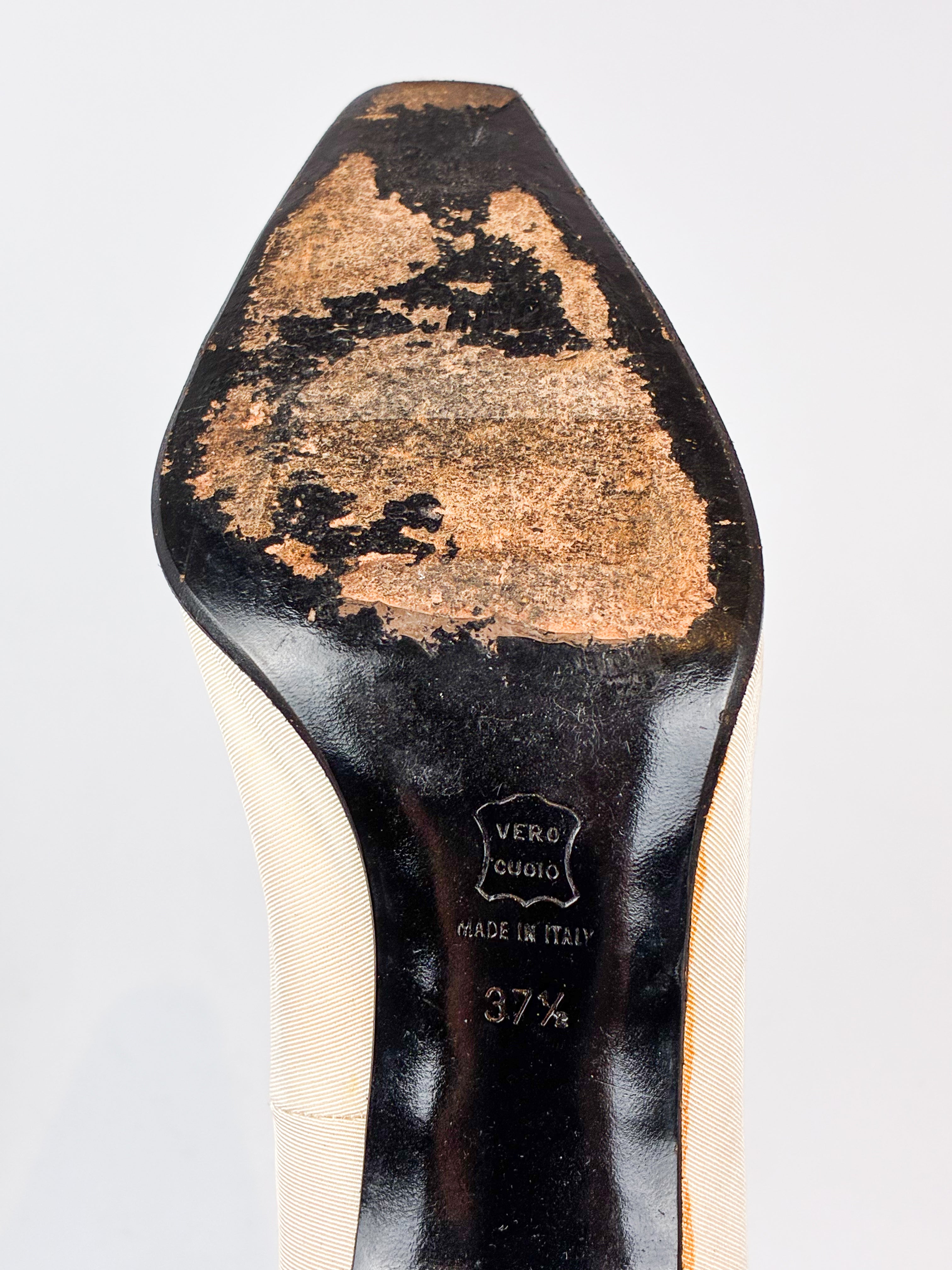 Gucci Tan Leather Black Horsebit Pointed Toe Kitten Heel Mules - EU 37.5