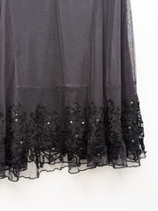 Phard 2000s Black Sequin Bodice Mesh Dress with Lace Hem - S/M