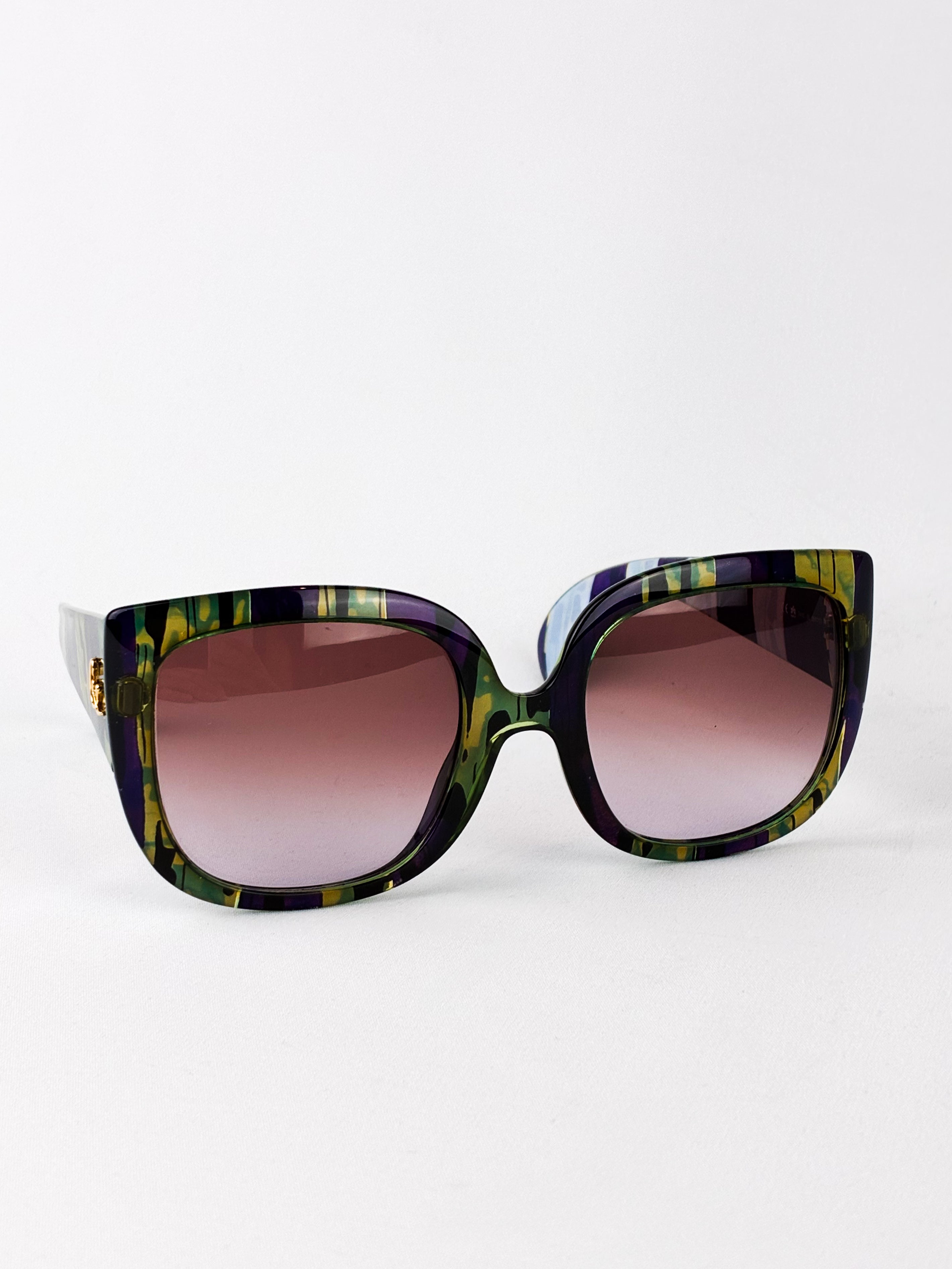 Christian Lacroix 2000s Purple and Green Painterly Stripe Oversized Sunglasses
