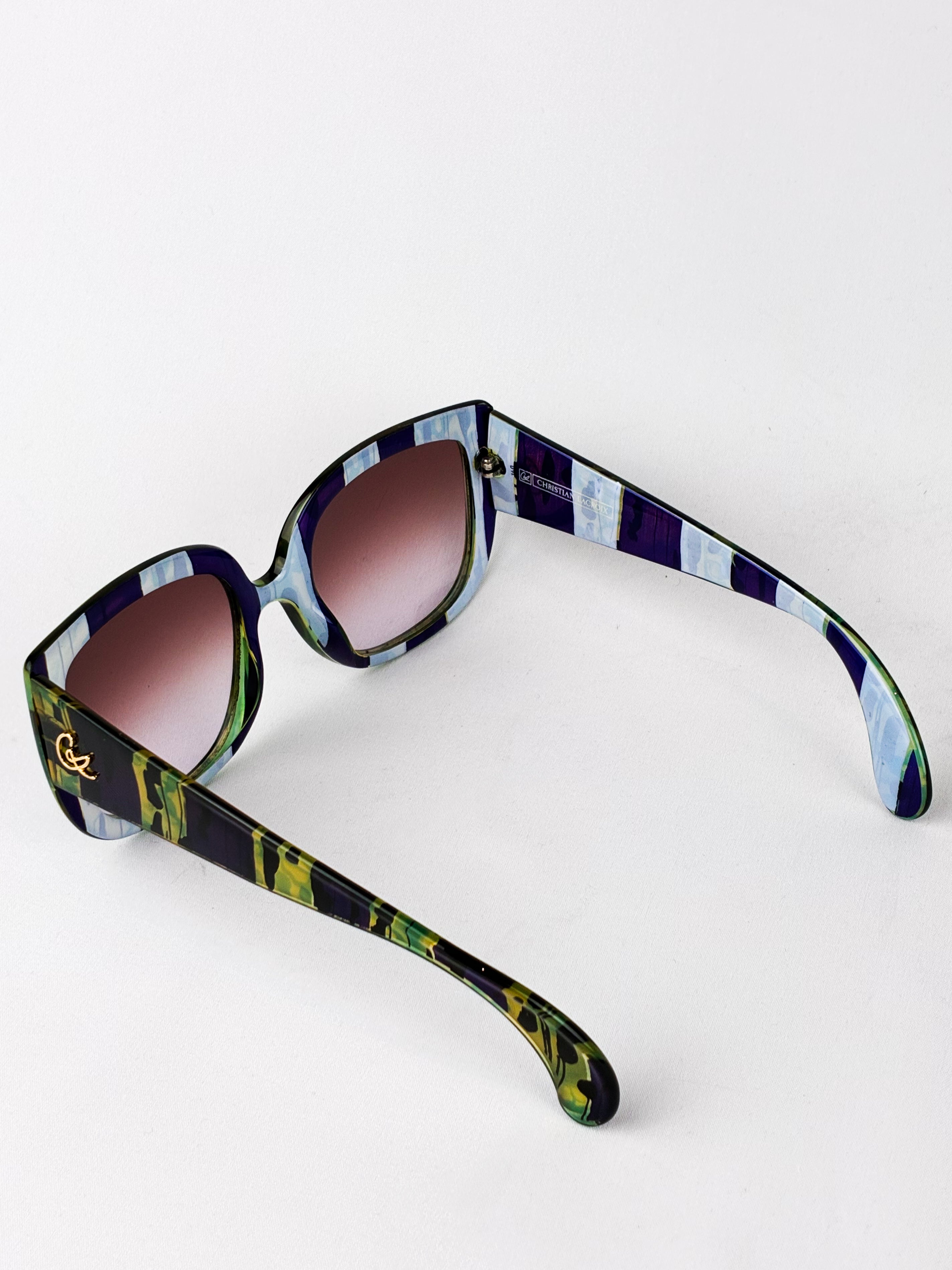 Christian Lacroix 2000s Purple and Green Painterly Stripe Oversized Sunglasses