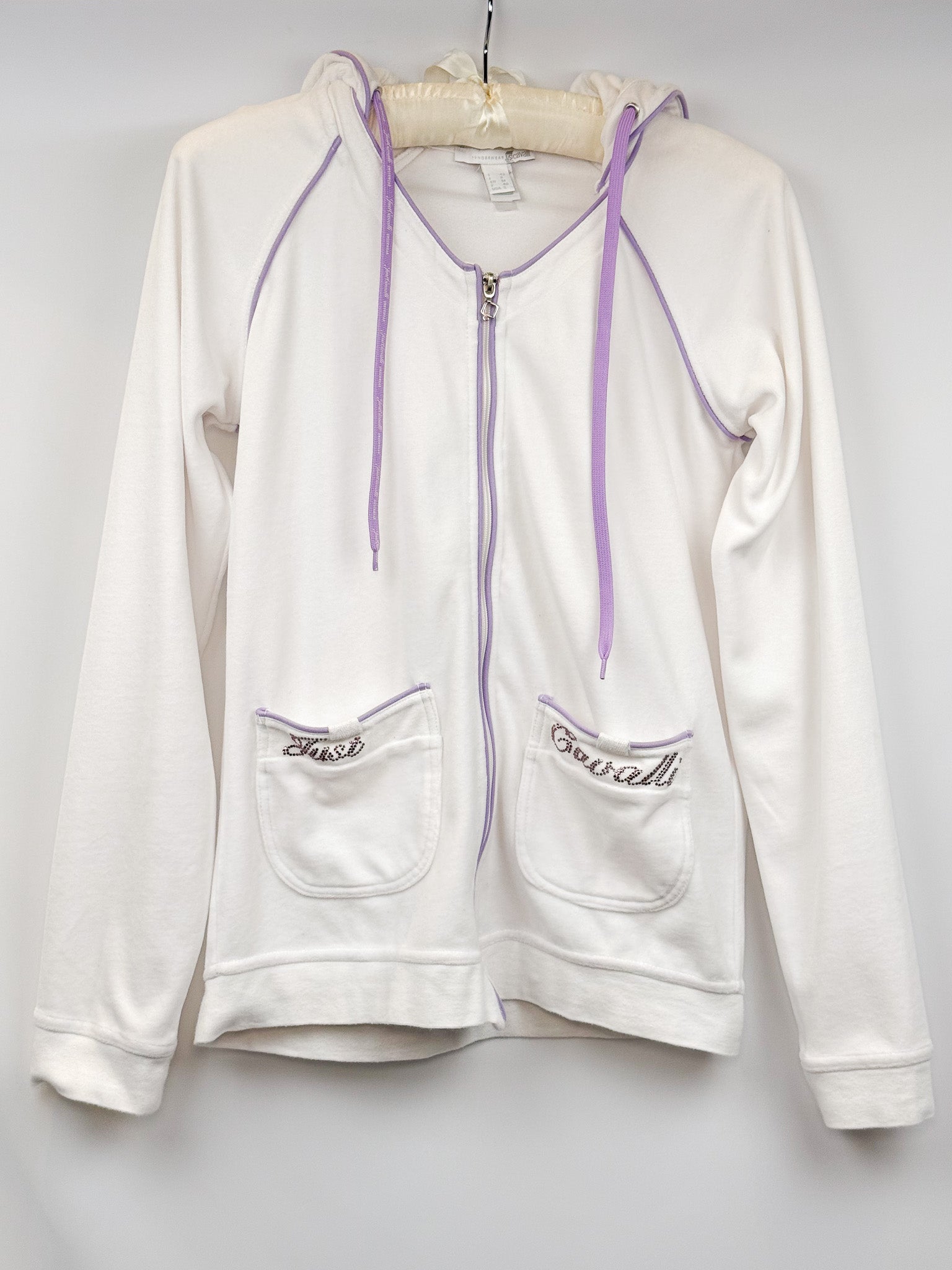 Just Cavalli 2000s White Rhinestone Logo Zip Hoodie - S
