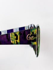 Christian Lacroix 2000s Purple and Green Painterly Stripe Oversized Sunglasses
