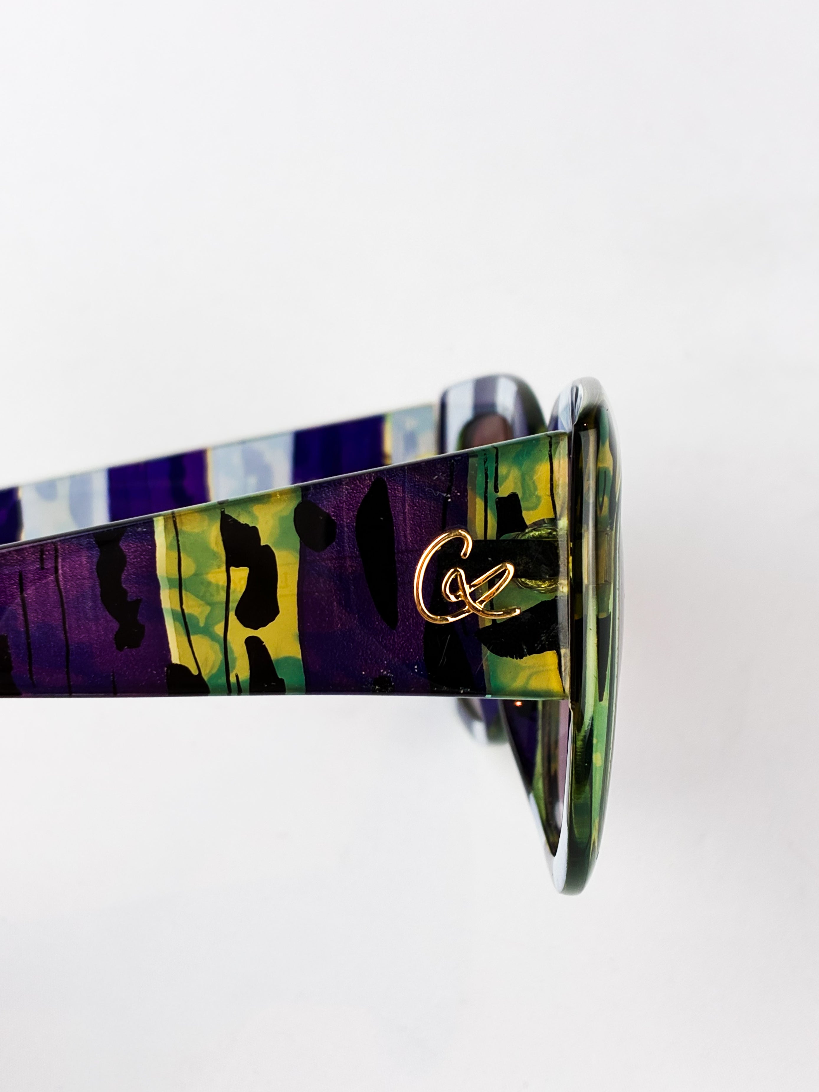 Christian Lacroix 2000s Purple and Green Painterly Stripe Oversized Sunglasses