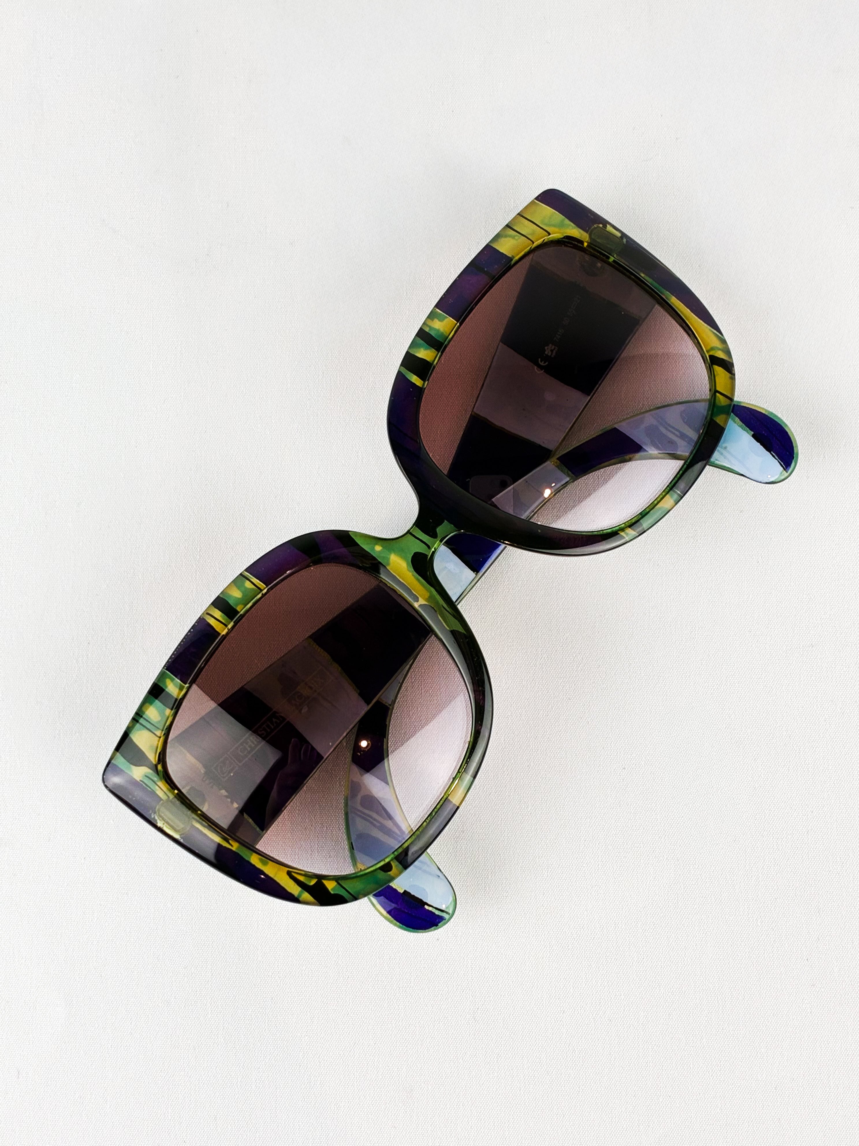 Christian Lacroix 2000s Purple and Green Painterly Stripe Oversized Sunglasses