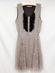 Fornarina 2000s Cream Polka Dot Ruffle Bib Pleated Midi Dress - M/L