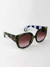 Christian Lacroix 2000s Purple and Green Painterly Stripe Oversized Sunglasses