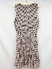 Fornarina 2000s Cream Polka Dot Ruffle Bib Pleated Midi Dress - M/L
