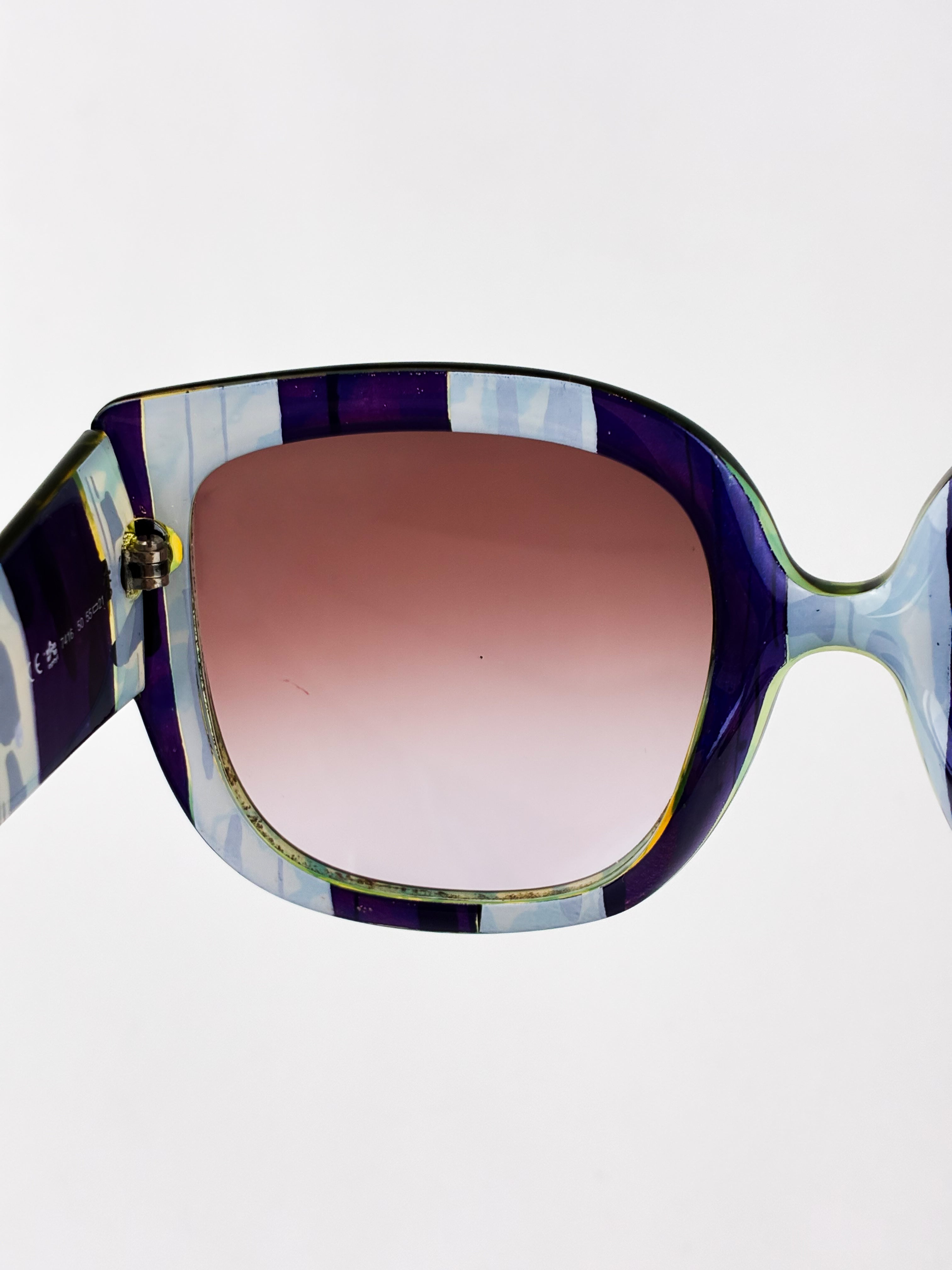 Christian Lacroix 2000s Purple and Green Painterly Stripe Oversized Sunglasses
