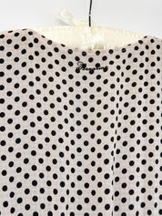 Fornarina 2000s Cream Polka Dot Ruffle Bib Pleated Midi Dress - M/L