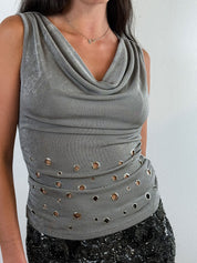 Handmade in Italy Metallic Grommet Top
