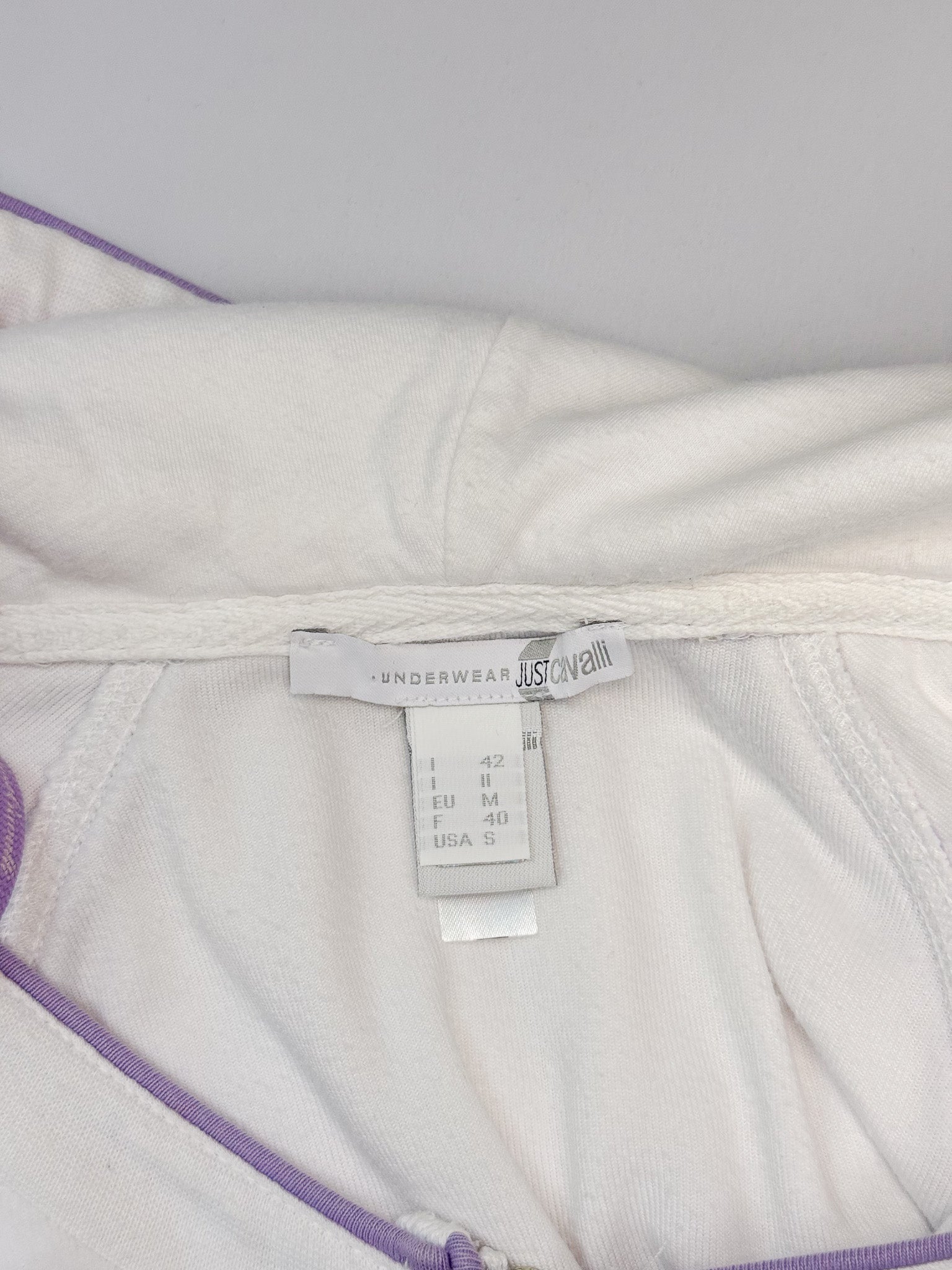 Just Cavalli 2000s White Rhinestone Logo Zip Hoodie - S