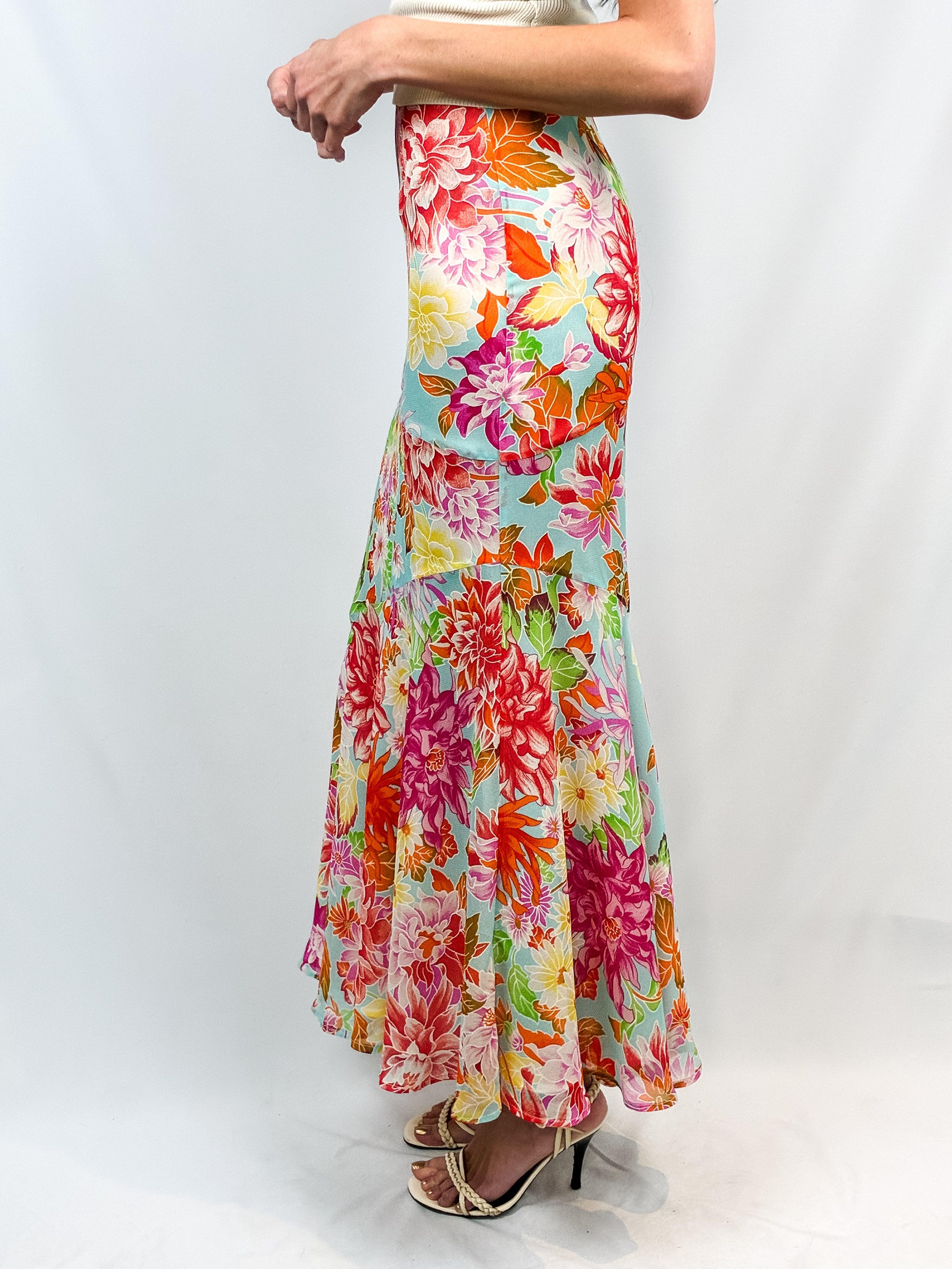 Kenzo Early 2000s Silk Floral Flared Skirt – XS