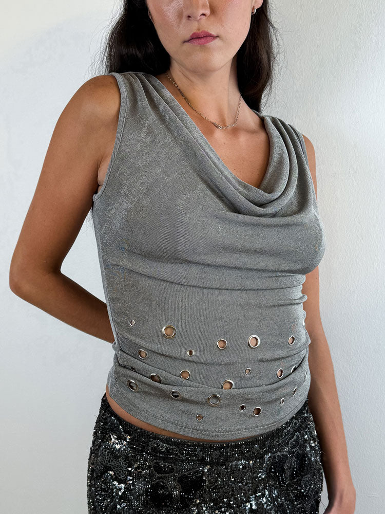 Handmade in Italy Metallic Grommet Top