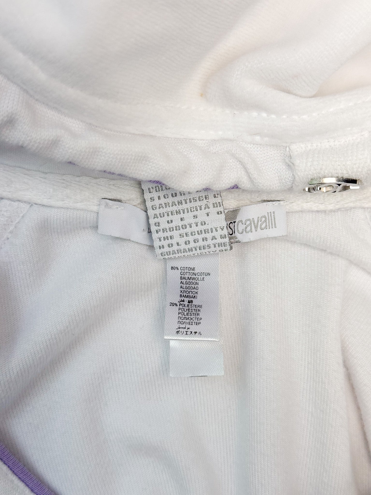 Just Cavalli 2000s White Rhinestone Logo Zip Hoodie - S