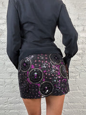 Pinko 2000s Black & Purple Sequin Mini Skirt