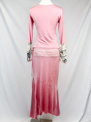 Class Roberto Cavalli 2000s Pink Lace-Up Corset Top & Skirt Set with Tiger Print Trim - L