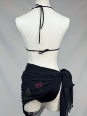 Blumarine 2000s Black Hibiscus Embroidered Bikini and Sarong Set – M/L