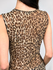 Dolce & Gabbana Intimo 1990s Leopard Print Scallop Trim Mesh Tank - M/L