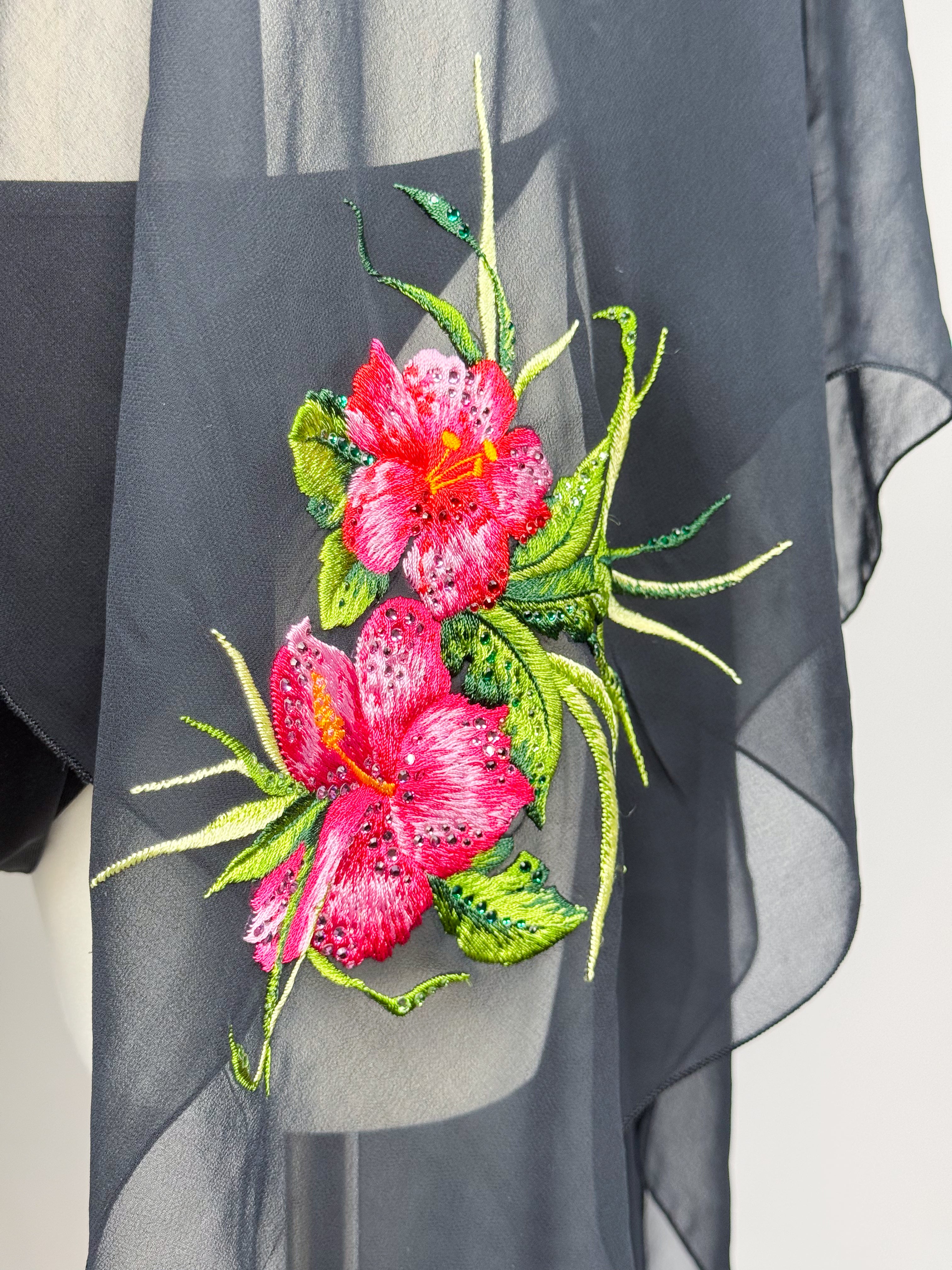 Blumarine 2000s Black Hibiscus Embroidered Bikini and Sarong Set – M/L