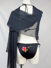 Blumarine 2000s Black Hibiscus Embroidered Bikini and Sarong Set – M/L