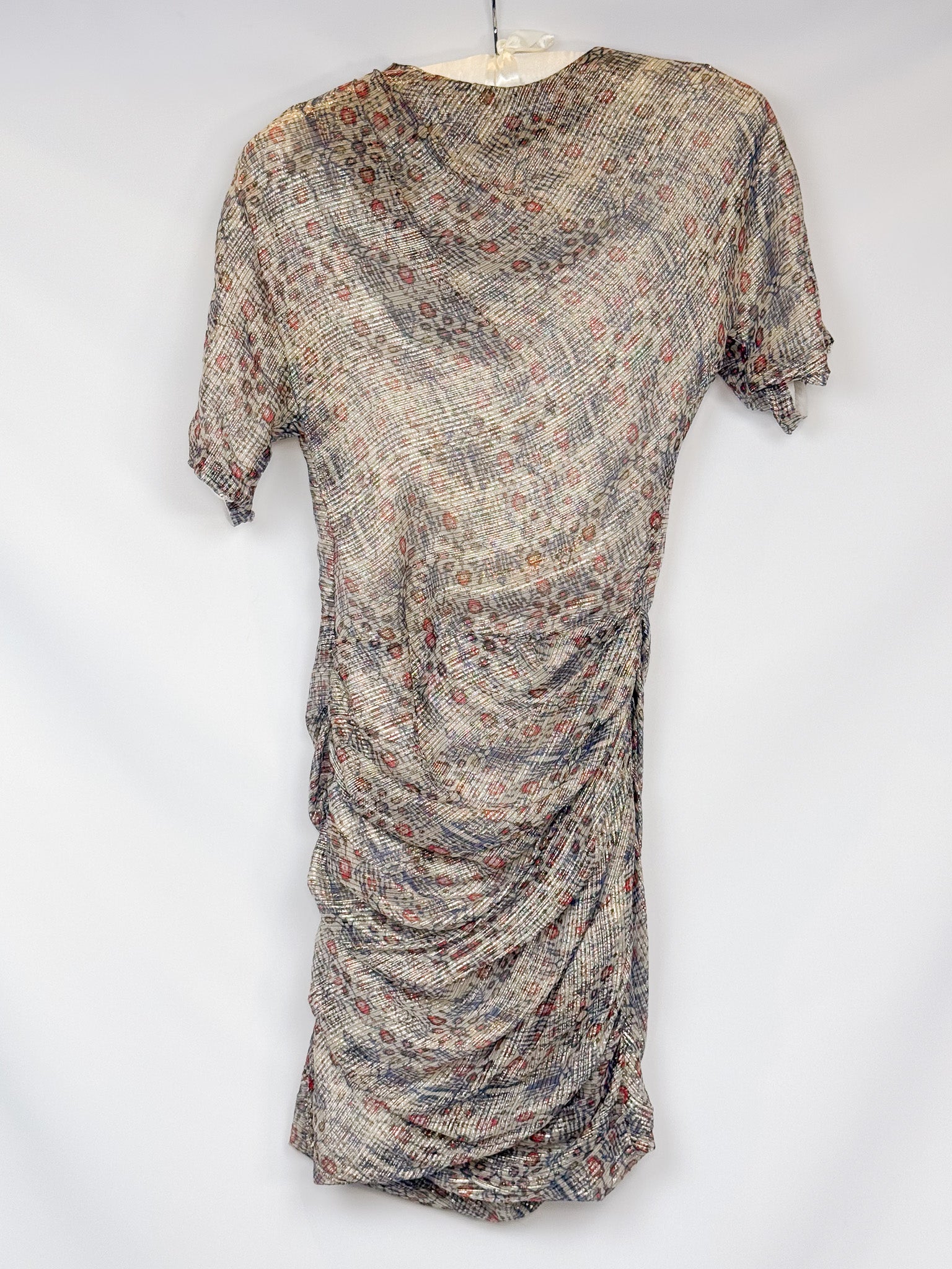 Isabel Marant 2010s Metallic Ikat Print Silk Ruched Dress - S/M