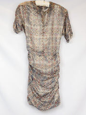 Isabel Marant 2010s Metallic Ikat Print Silk Ruched Dress - S/M