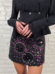 Pinko 2000s Black & Purple Sequin Mini Skirt