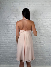 Blumarine 2000s Pink Silk Ruffle Halter Dress