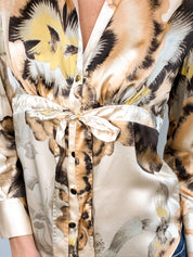 Roberto Cavalli 2000s Painterly Floral Silk Tie-Waist Blouse - S/M