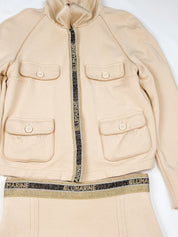 Blumarine 2000s Cream Cashmere-Blend Logo Tape Jacket & Skirt Set - S