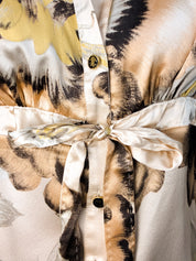 Roberto Cavalli 2000s Painterly Floral Silk Tie-Waist Blouse - S/M