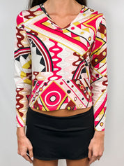 Emilio Pucci Red Abstract Print Long Sleeve Top – M