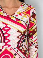 Emilio Pucci Red Abstract Print Long Sleeve Top – M