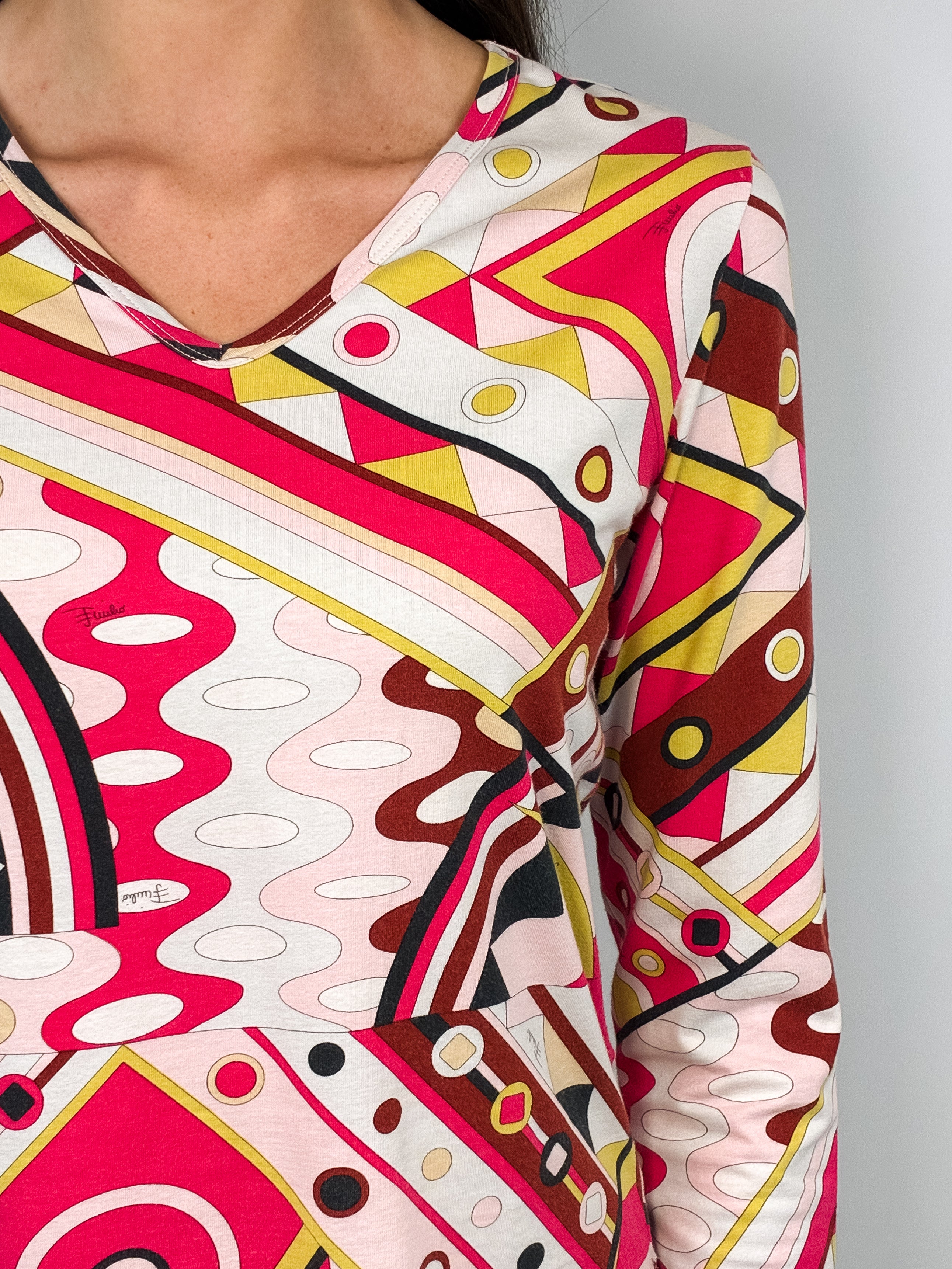 Emilio Pucci Red Abstract Print Long Sleeve Top – M
