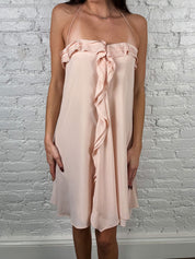 Blumarine 2000s Pink Silk Ruffle Halter Dress