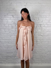 Blumarine 2000s Pink Silk Ruffle Halter Dress